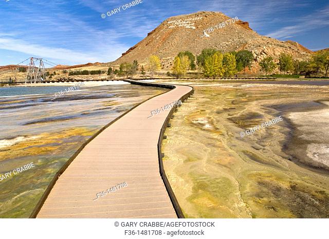 Boardwalk over geothermal features at Hot Springs State Park, Thermopolis, Wyoming