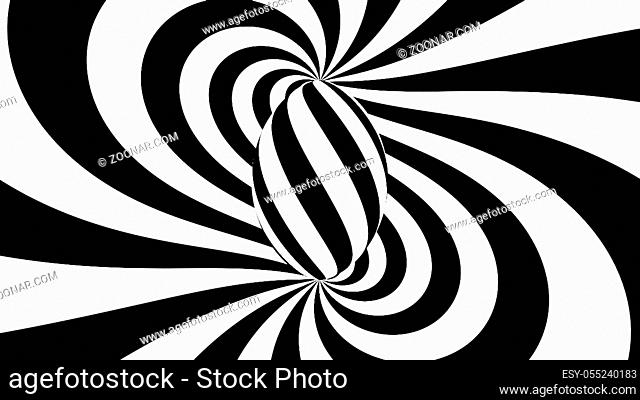 Hypnotic spiral. Black and white hypnosis. 3d rendered