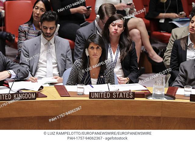 United Nations, New York, USA, August 29 2017 - Nikki R. Haley, United States Permanent Representative to the UN, attend a Security Council Meeting on peace...