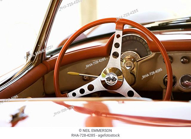 Steering wheel, red Corvette, Arizona, United States of America, North America