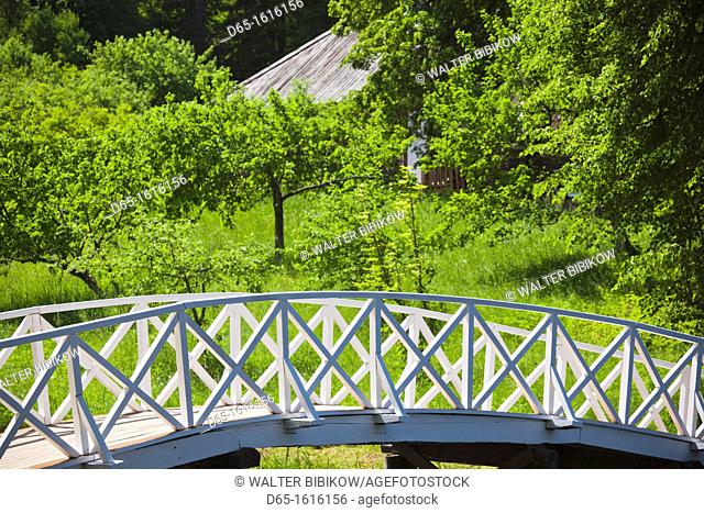 Russia, Pskovskaya Oblast, Pushkinskie Gory, footbridge at Mikhailovskoye, the Alexander Pushkin Preserve, estate of famous Russian poet