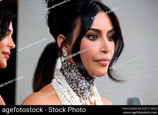01 May 2023, USA, New York: Kim Kardashian gives interviews upon arrival to the Metropolitan Museum of Art's Costume Institute Benefit Gala for the opening of...
