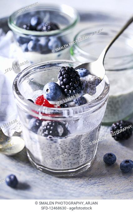 Breakfast bowl with chia pudding and berries