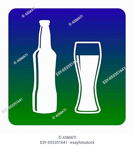 Beer bottle sign. Vector. White icon at green-blue gradient square with rounded corners on white background. Isolated