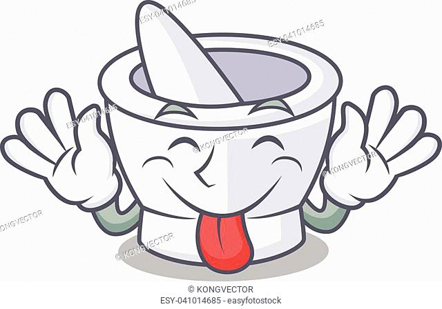 Tongue out mortar mascot cartoon style vector illustration
