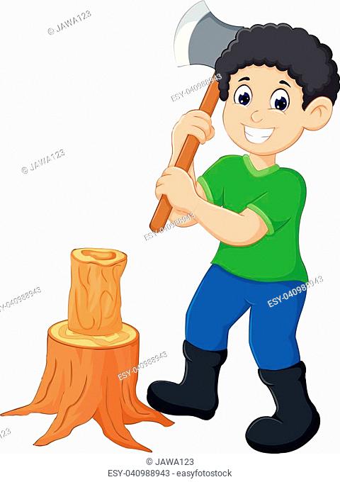 vector illustration of handsome boy cartoon cutting tree with ax, Stock  Vector, Vector And Low Budget Royalty Free Image. Pic. ESY-040988943 |  agefotostock