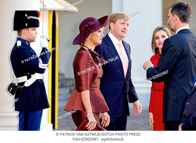 Dutch Queen Maxima (2nd L-R), Dutch King Willem-Alexander, Spanish Queen Letizia and Spanish King Felipe at Noordeinde Palace in The Hague during the visit of...