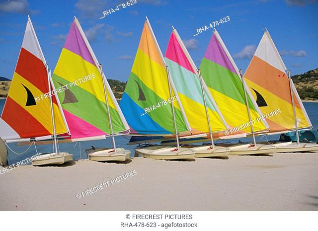 Sail boats on the beach, St. James Club, Antigua, Caribbean, West Indies, Central America