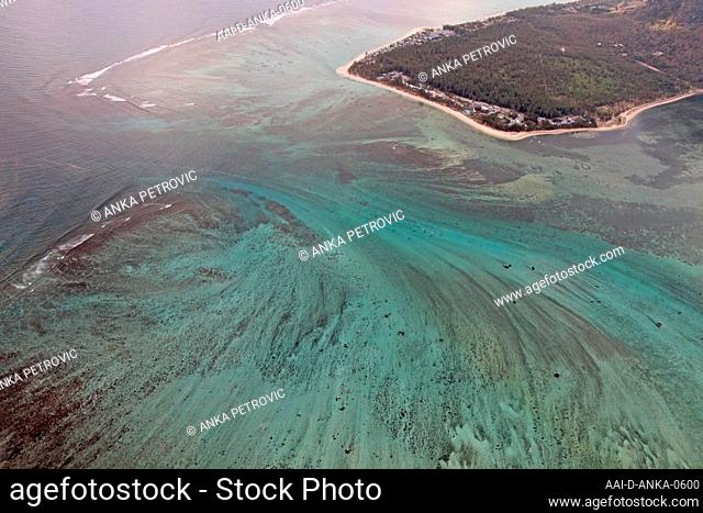 Aerial view of the Underwater Waterfall near Morne de Brabant, Mauritius