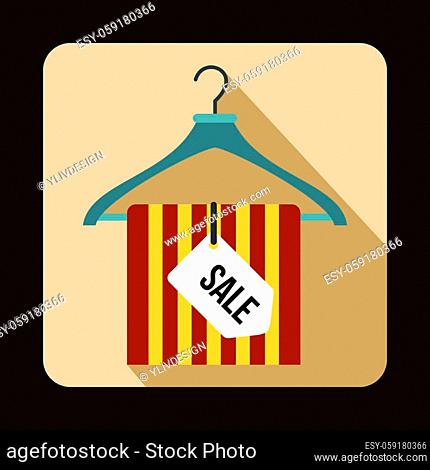 Hanger with sale tag icon in flat style with long shadow. Sellout symbol