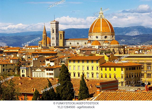 The Dome & Bell Tower over the roof tops - Florence Italy