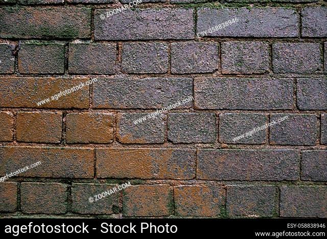 Grey and brown grunge brick wall background texture. Wet bricks