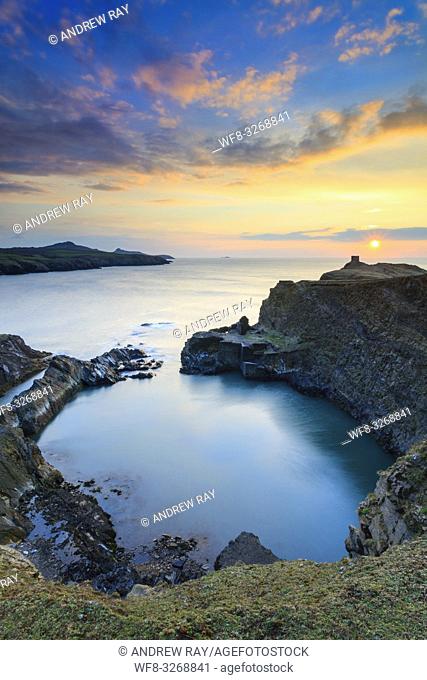 The Blue Lagoon near Abereiddy captured shortly before sunset from the Pembrokeshire Coast Path