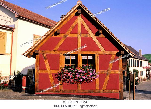 France, Bas-Rhin (67), facade of an half timbered house from Blienschwiller village