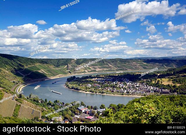 Rhine bend near Boppard with view of Filsen and the Bopparder Hamm wine-growing area, UNESCO World Heritage Cultural Landscape Upper Middle Rhine Valley