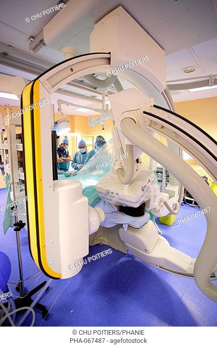 High technology digital vascular angiography unit, medical imagery center of Poitiers University Hospital, France. This scanner