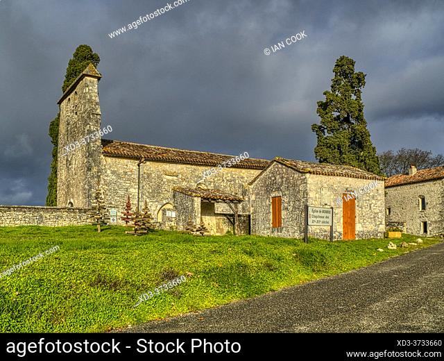 11th century church at Monbos, Dordogne Department, Nouvelle-Aquitaine, France