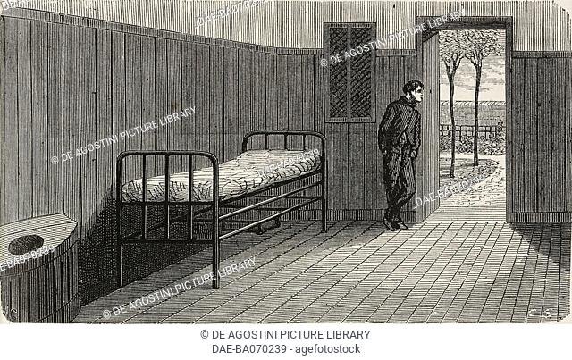 Room in Sainte-Anne psychiatric hospital, Paris, France, engraving by Cosson Smeeton from L'Illustration, Journal Universel, No 1303, February 15, 1868