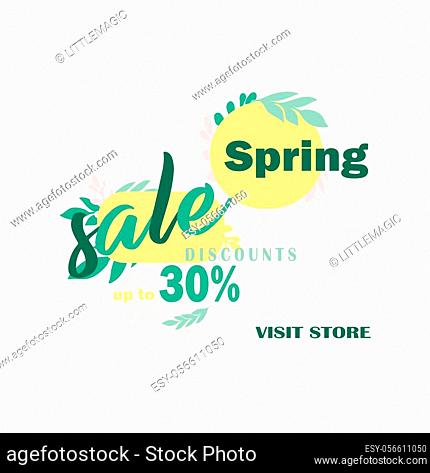 Business icon - spring sale, discount up to 30%. Stylish design vector template for advertising shopping day. Beautiful trend colors and design