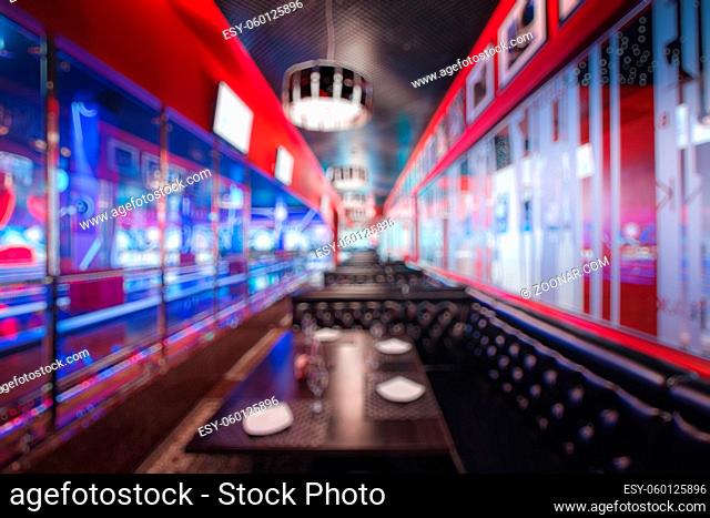 Blur coffee shop or cafe restaurant with abstract bokeh light image background. For create montage product display