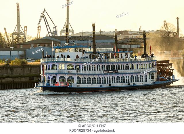 Paddle steamer Louisiana Star, harbour cruise, Hamburg, Germany, Europe