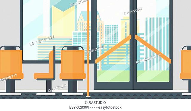 Empty bus interior with orange seats. Vector cartoon passenger cabin of  public city transport with..., Stock Vector, Vector And Low Budget Royalty  Free Image. Pic. ESY-055970638 | agefotostock