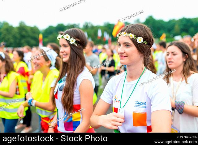 Poznan, POLAND - JULY 24, 2016: pilgrims praying, dancing and singing during Days In Dioceses just before The World Youth Day in Krakow; WYD is a meeting of...