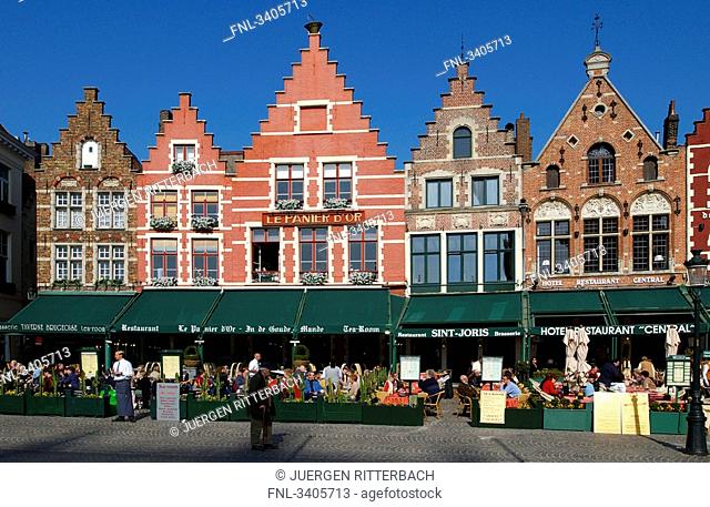 Market place and street cafes, Bruges, Flanders, Belgium