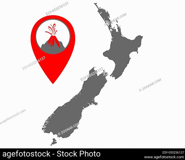Karte von Neuseeland mit Anzeiger für Vulkan - Map of New Zealand with volcano locator
