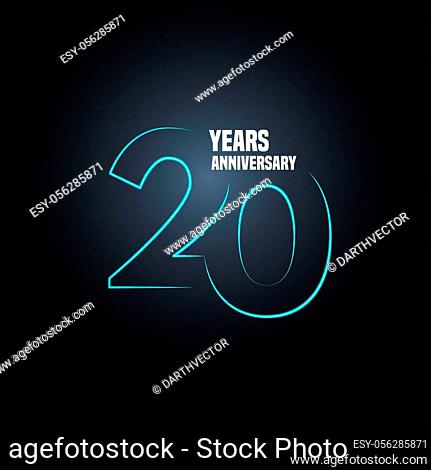 20 years anniversary vector logo, icon. Graphic design element with neon number for 20th anniversary