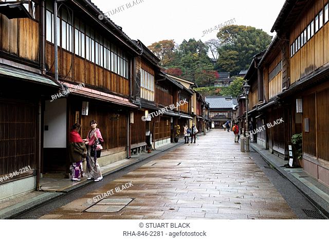 Wooden houses, Higashi Chaya district (Geisha district), Kanazawa, Ishikawa Prefecture, Central Honshu, Japan, Asia