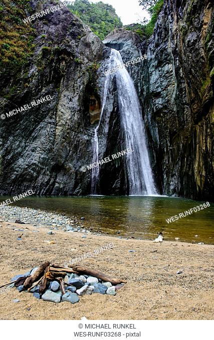 Scenic view of waterfall in forest at Jarabacoa, Dominican Republic