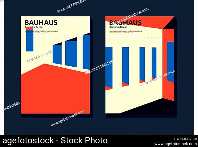 cover design set retro with abstract interior space. blue and red shapes