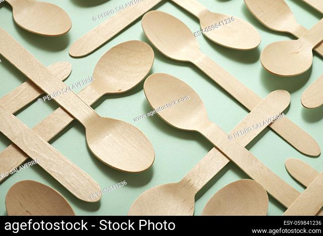 Disposable wooden cutlery on a table