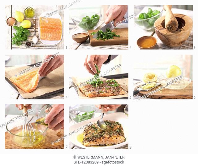 How to prepare fillet of salmon with lemon, basil and black pepper