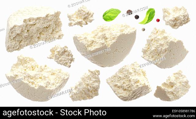 Homemade cottage cheese isolated on white background with clipping path