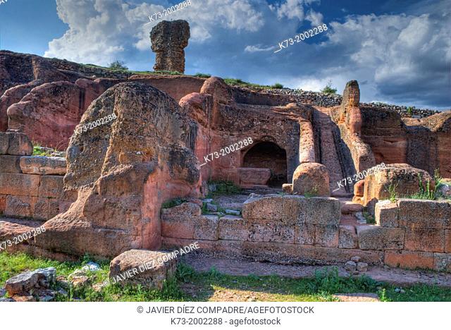 Houses of the Southern Rock Complex. Celtiberian and Roman Archaeological Site of Tiermes. Montejo de Tiermes. Soria Province. Castilla y Leon. Spain