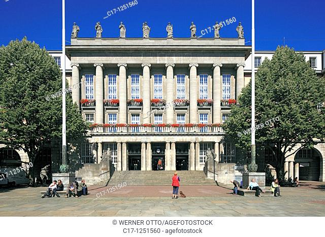 Germany, Wuppertal, Wupper, Bergisches Land, North Rhine-Westphalia, NRW, Wuppertal-Barmen, city hall, Werth, Johannes Rau square, classicism