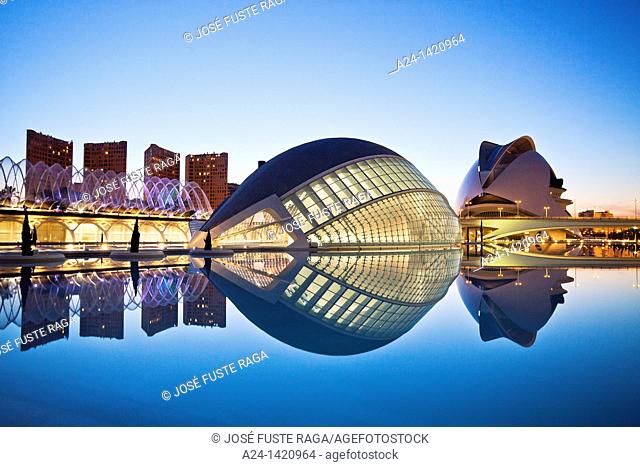 Spain-Valencia Comunity-Valencia City-The City of Arts and Science built by Calatrava-The Hemisferic and Palace of Arts Bldg