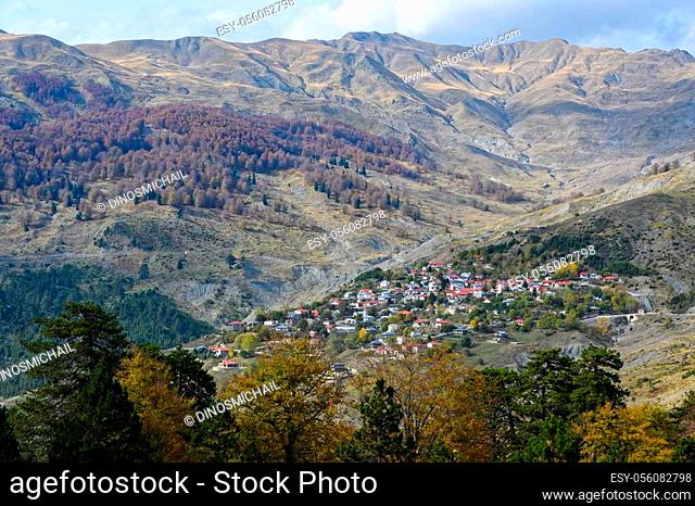 View of the traditional village of Aetomilitsa at the Gramos mountain in Epirus, Greece