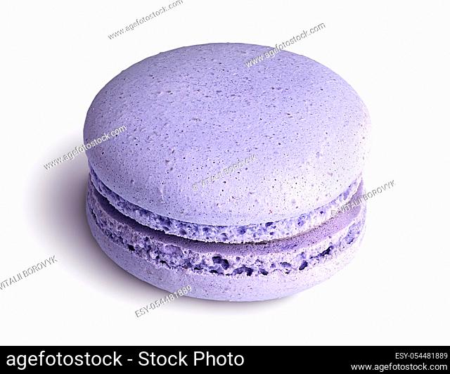 One purple macaroon angled view isolated on a white background