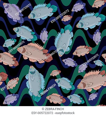 Fish and wave seamless pattern