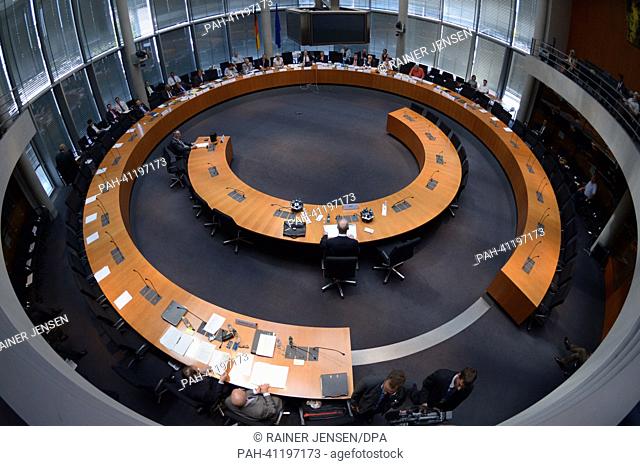 Former defence minister Rudolf Scharping sits at the witness questioning of the drones investigation committee of the German Bundestag in a conference hall in...