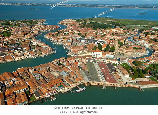 Aerial view of Murano island, Venice lagoon, Italy, Europe