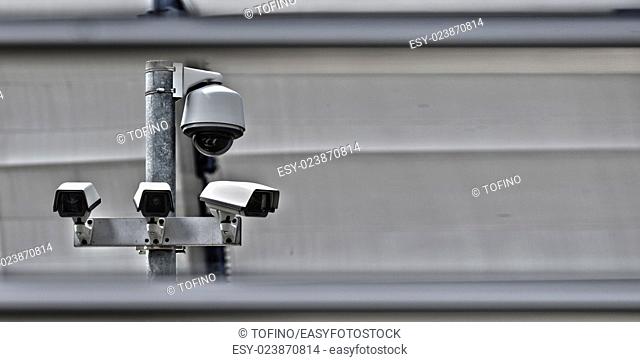 High tech overhead security camera system installed in guarded industrial area