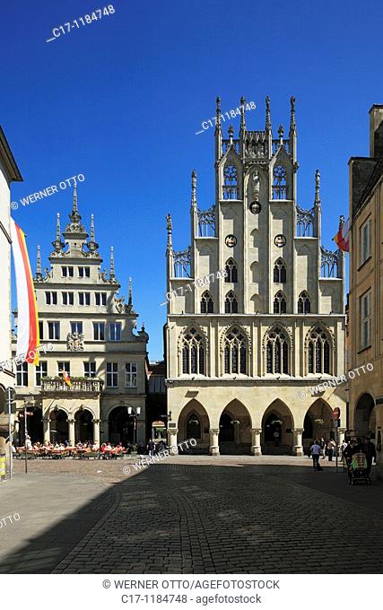 Germany, Muenster, Westphalia, Muensterland, North Rhine-Westphalia, Prinzipal Market Place, gable houses, Gothic, archways
