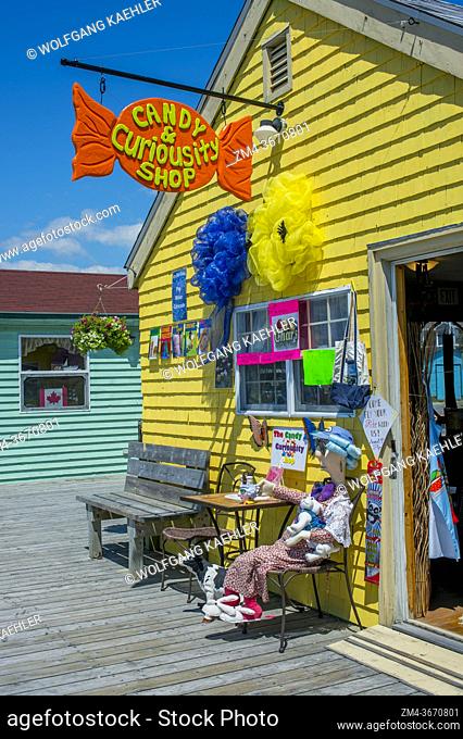 Colorful shop at restored 19th century working fishing village of Fisherman's Cove near Halifax, Nova Scotia, Canada