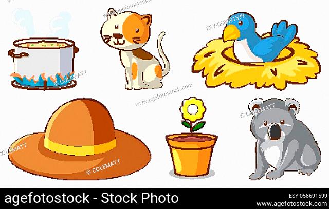 Kittens in a bird nest cartoon Stock Photos and Images | agefotostock