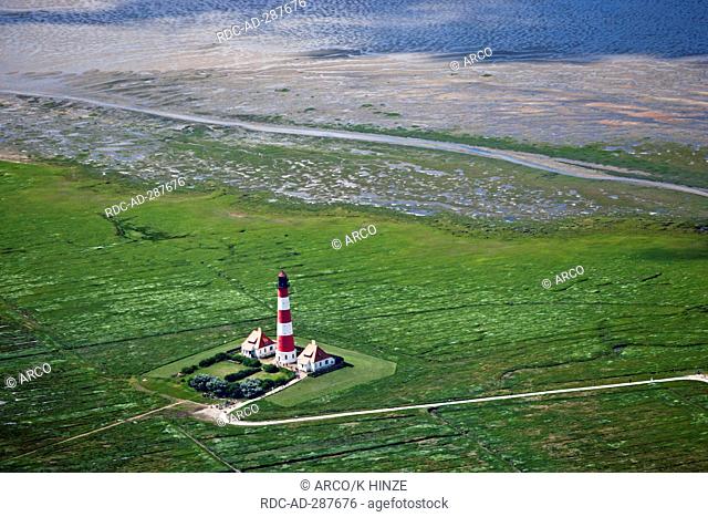 Lighthouse Westerhever Sand, Wadden Sea, Eiderstedt, Schleswig-Holstein, Germany