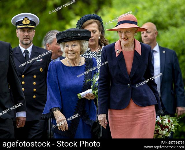 Princess Beatrix of The Netherlands and Queen Margrethe of Denmark in Dragor, on May 20, 2022, to attend the celebration of 500 years of presence of Dutch...